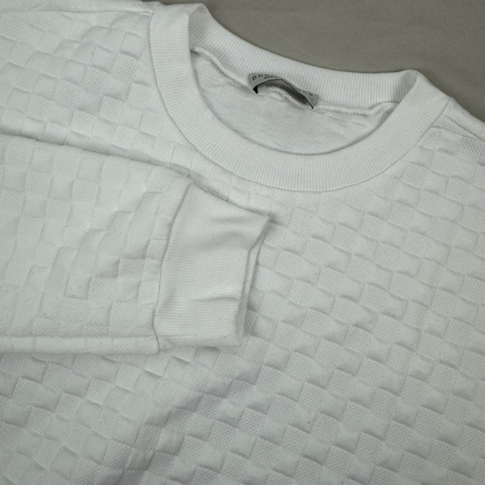 PAPER CRANE Womens Long Sleeve WHITE Crop Sweater 3D Cube Anthropologie - L